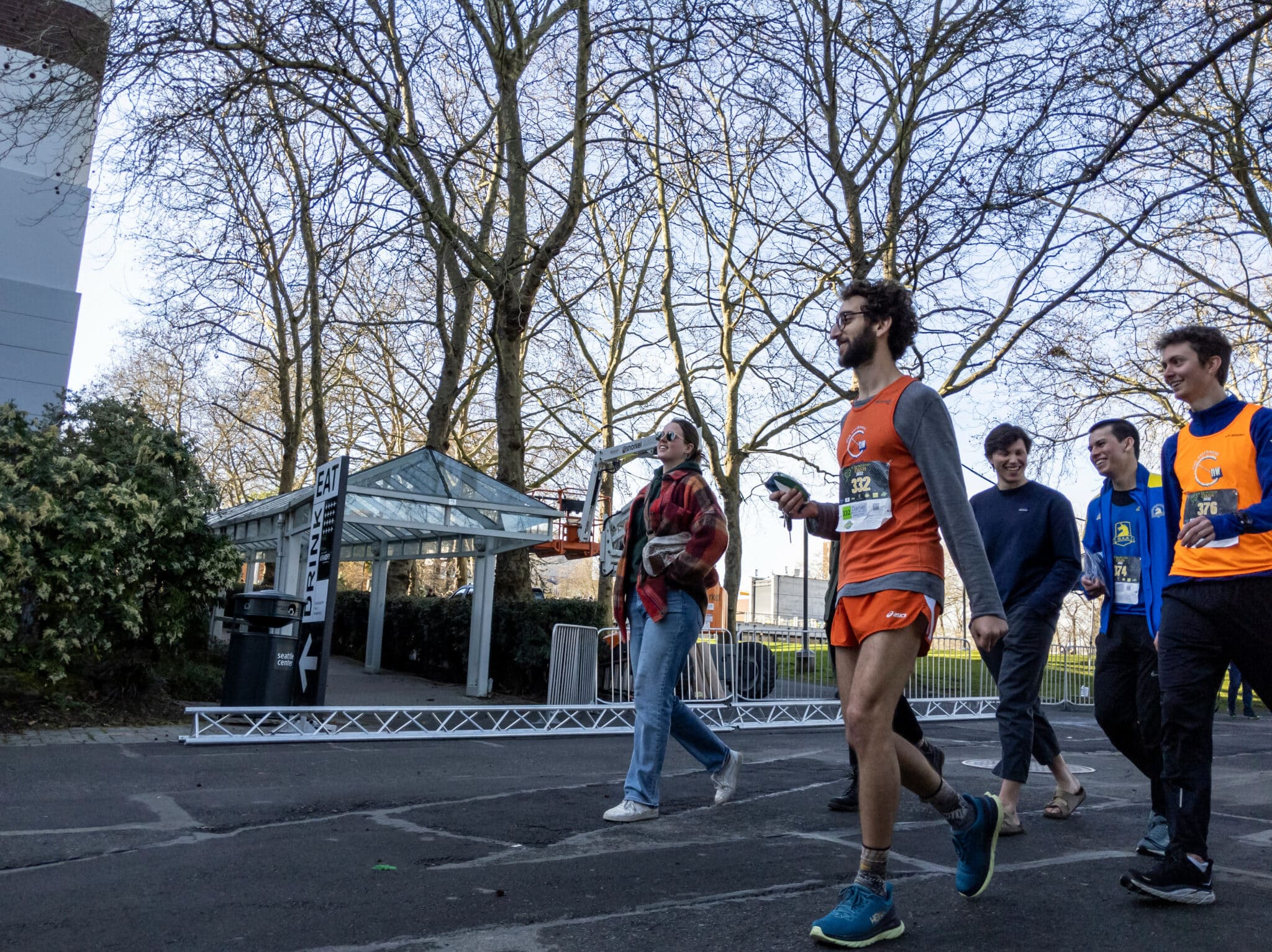 Seattle, WA USA - circa March 2022: View of participants of the St. Patrick's Day Dash after the race.